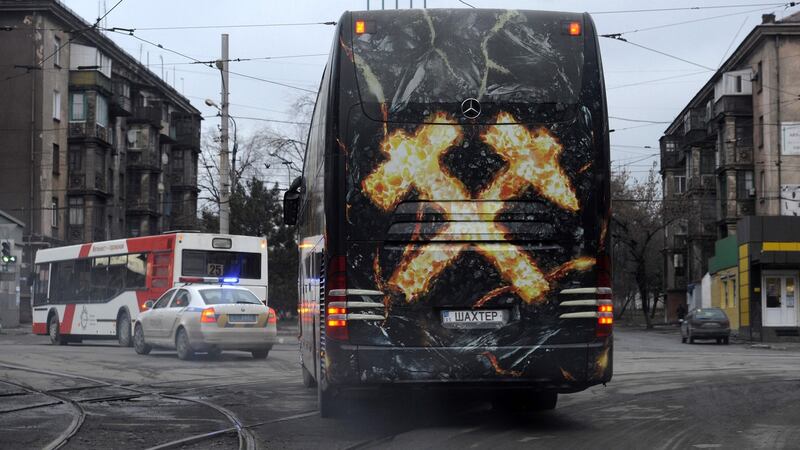 The Shakhtar bus leaves the city of Kharkiv. Photo: Evgeniya Maksymova/Getty Images
