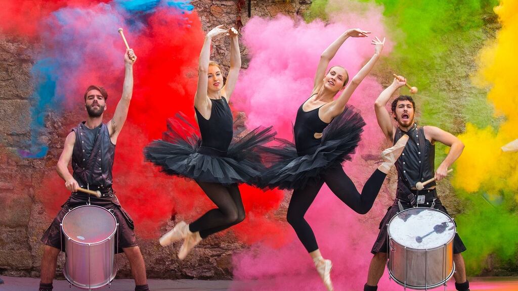 From left to right, ballerinas Kate Haughton and Lauren Spiers with drummers Nicky Hahart and Michael Fleming help launch Culture Night 2018. Photograph: Peter Cavanagh Photography.