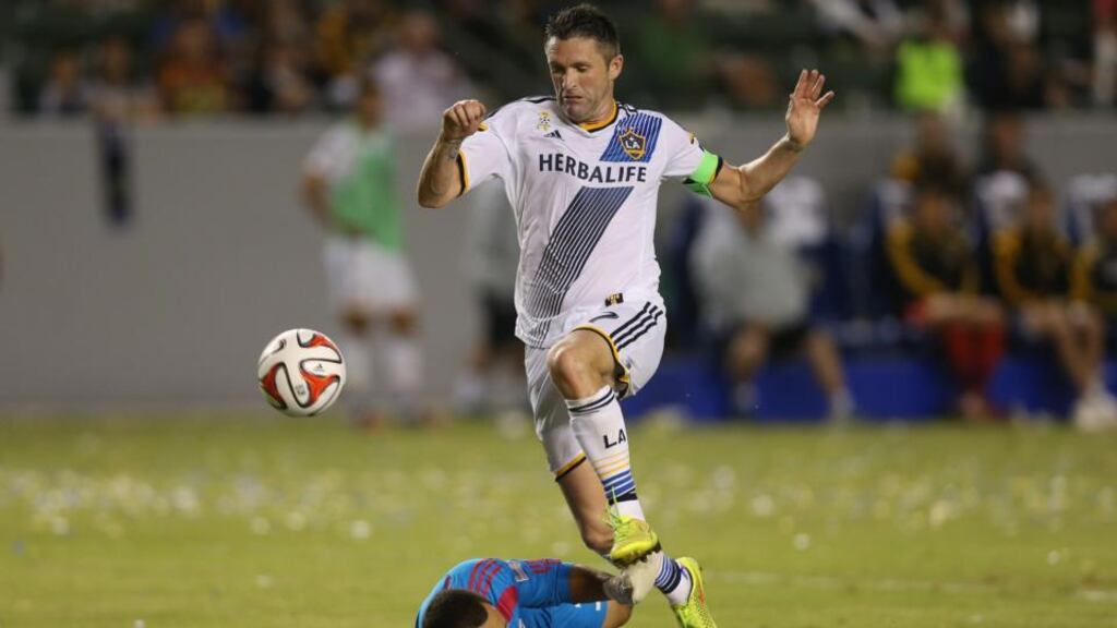 Robbie Keane of Los Angeles Galaxy and Ireland in action against New York Red Bulls at the   StubHub Center on Sunday. Photograph:  Jeff Gross/Getty Images