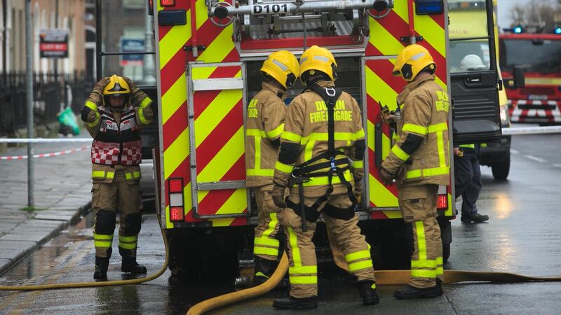 Members of the Dublin fire Brigade attrend a fire at a building on Mountjoy Square in Dublin. Photograph: Collins
