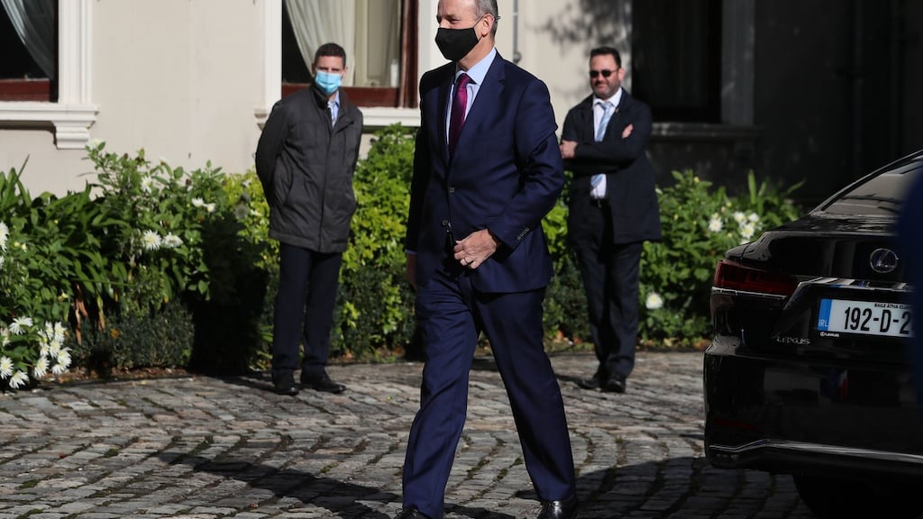 Taoiseach, Micheál Martin arrives for a meeting with President of the European Council, Charles Michel at Farmleigh House, Dublin. Photograph:  Brian Lawless/PA Wire