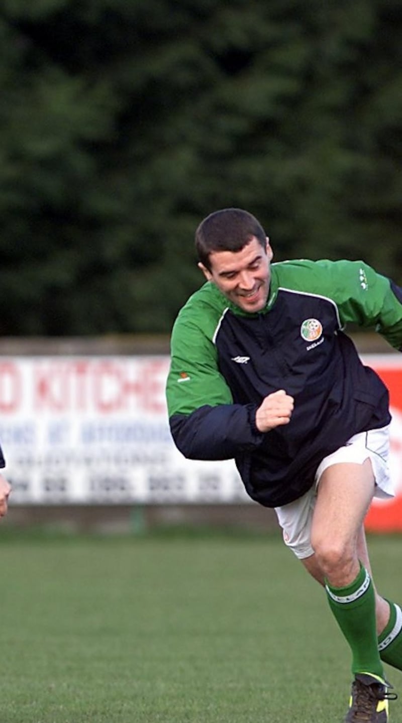 Colin Healy, Richie Sadlier and Roy Keane at Ireland training in 2002. Photo: Tom Honan