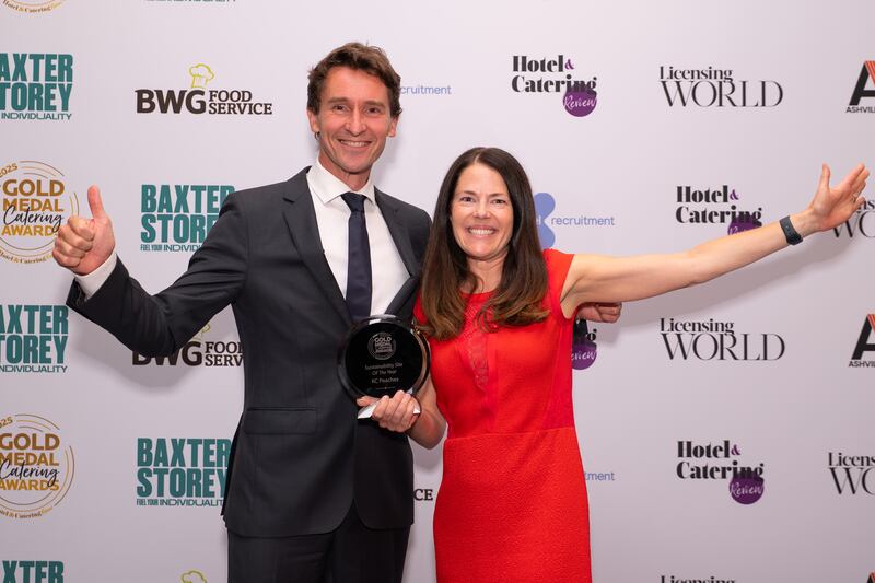 Pierre Olivier, catering sales at KC Peaches and Katie Cantwell, founder and managing director of KC Peaches. Photographer: Ruben Morrissey-Fernandez/Ruby Productions.