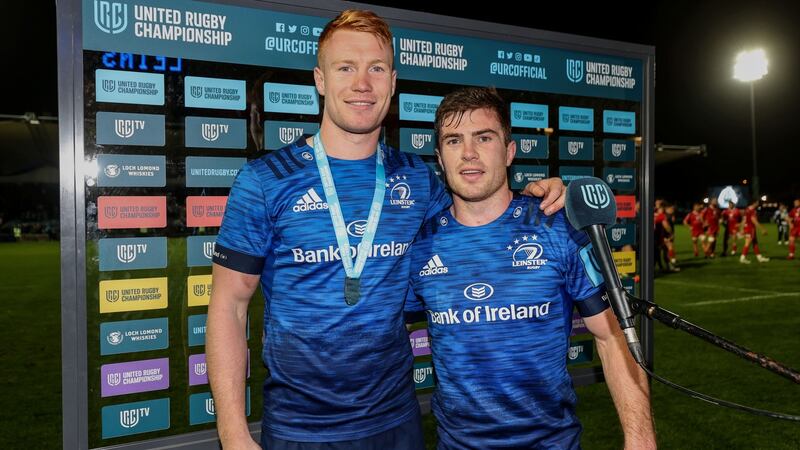 Ciarán Frawley was presented with the player-of-the-match award by teammate Luke McGrath. Dan Sheridan/Inpho