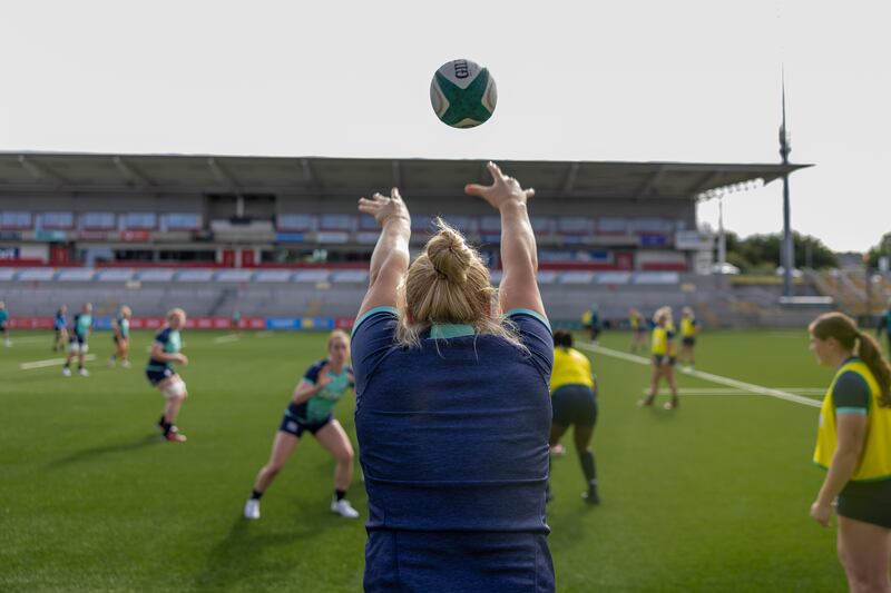 The Ireland team practice a line-out at the Kingspan Stadium on Friday. Photograph: Morgan Treacy/Inpho