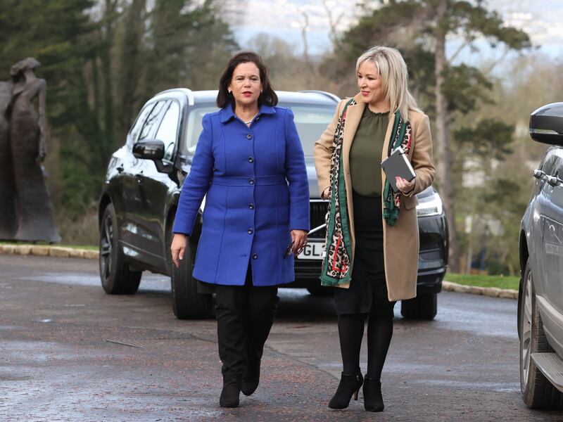 Sinn Féin Party leader Mary Lou McDonald (left) and vice-president Michelle O'Neill at the Culloden Hotel in Belfast on February 17th. Photograph: Liam McBurney/PA