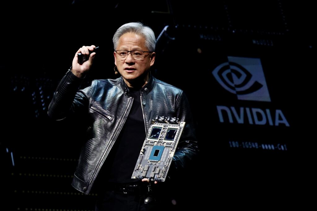 Co-founder, president and CEO of Nvidia Corporation, Jensen Huang, presents NVIDIA Blackwell GPU as he delivers his keynote speech ahead of the COMPUTEX 2024 trade show, in Taipei on Sunday.