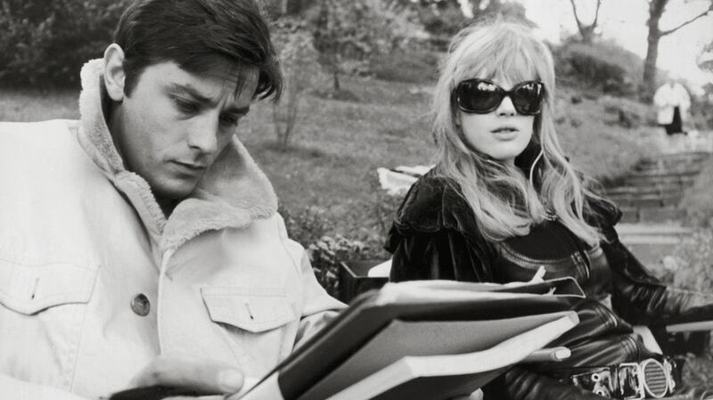 Marianne Faithful with Alain Delon on the set of Girl on a Motorcycle (1968)