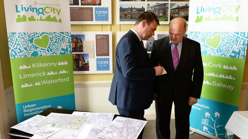 The focus of talks on issues in the rental market between Minister for Finance Michael Noonan (right) and Minister for the Environment Alan Kelly (left) has switched to a range of measures rather than one overarching solution such as rent control. Photograph: Dara Mac Dónaill/The Irish Times.
