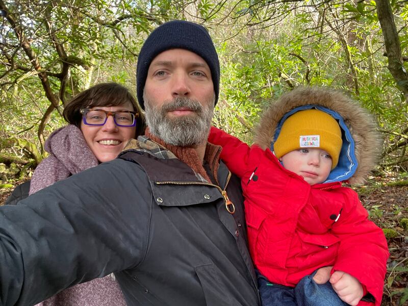 Louise Finan with her partner Dimitris Kontogiannis and son Andreas (three). Photograph: Louise Finan