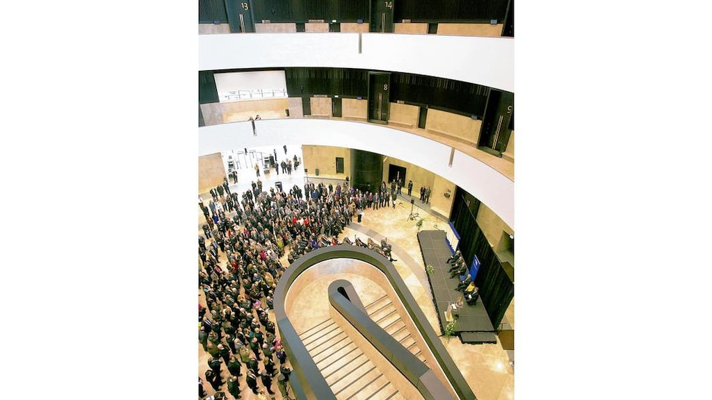 Inside the new Criminal Courts of Justice: a passing likeness with the KGB's Lubyanka. It may well soon be called "Dubyanka"