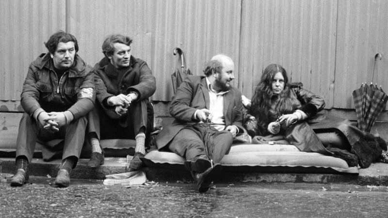 John Hume with Bernadette Devlin, Austin Currie and Paddy O’Hanlon on a two-day sit-in hunger strike outside 10 Downing Street in October 1971 to press their demand for a public enquiry into the treatment of detainees in Northern Ireland. Photograph: Roger Jackson/ Central Press/ Getty Images