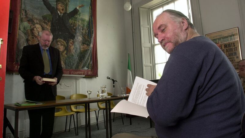 Mick O’Reilly, left, and Alan Harpur at the Desmond Greaves summer school at the Labour History Museum, Beggars Bush, Dulbin in 2004. Photograph: Cyril Byrne