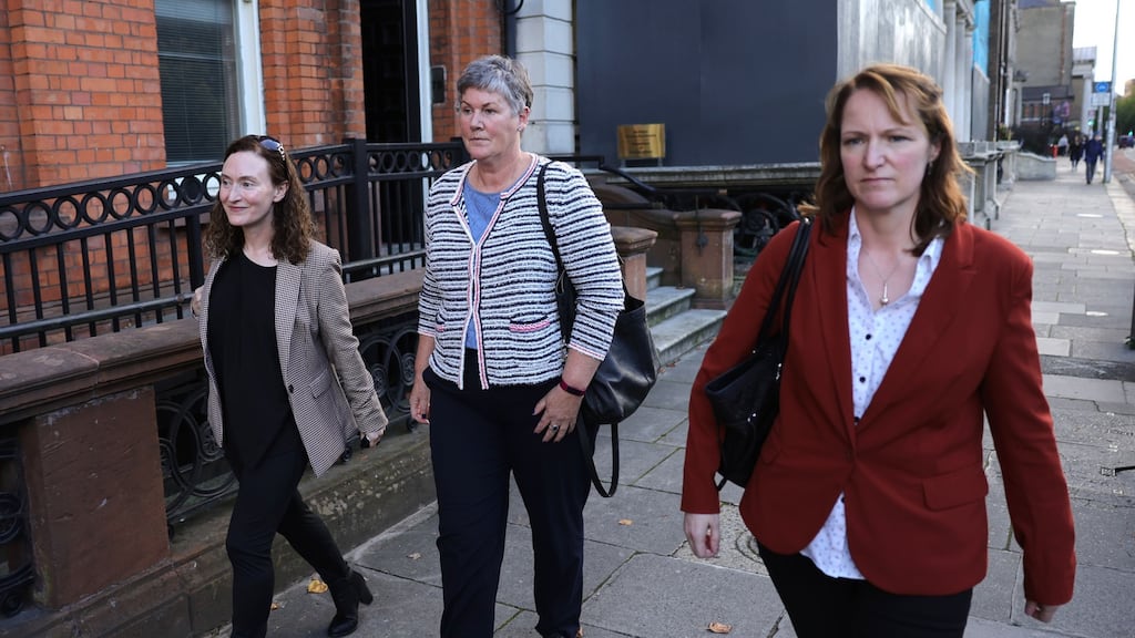 Retired captain Yvonne O’Rourke, Karina Molloy and Capt Diane Byrne of the Women of Honour group, after meeting with Minister for Defence Simon Coveney. Photograph: Dara Mac Dónaill