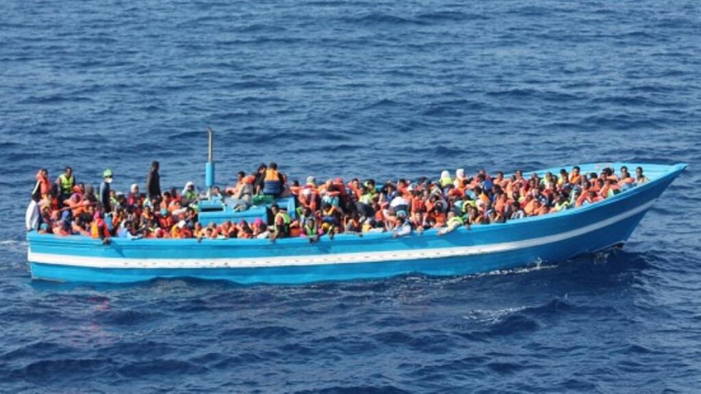 Migrants picked up by LÉ Eithne crew earlier this month. Photograph: LÉ Eithne
