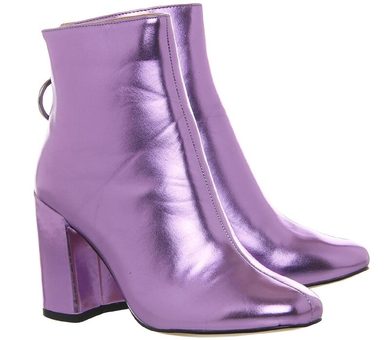 Argon block heel back zip lilac metallic boots from Office  79 www.office.co.uk