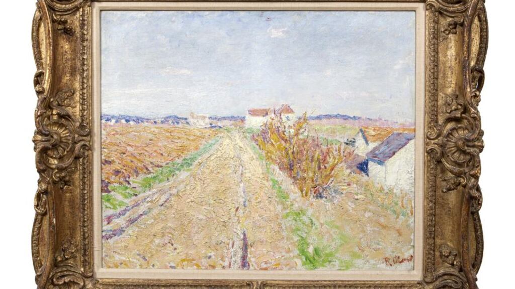The top lot in Adam’s was a painting by Roscommon-born Impressionist artist Roderic O’Conor, a French landscape titled Chemin Mènant à Grez which made €210,000 within the estimate (€150,000-€250,000).