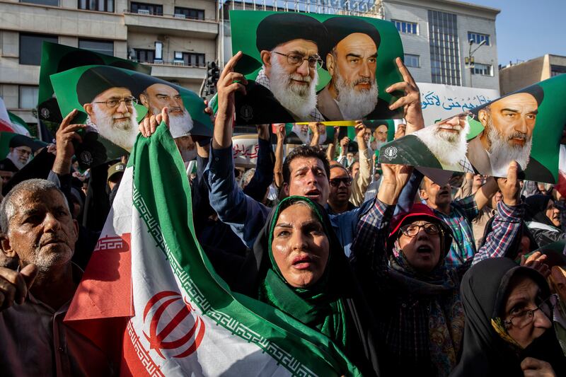 A protest following US attacks on Iranian nuclear sites, amid the Iran-Israel conflict, in Tehran on Sunday. Photograph: Arash Khamooshi/The New York Times
