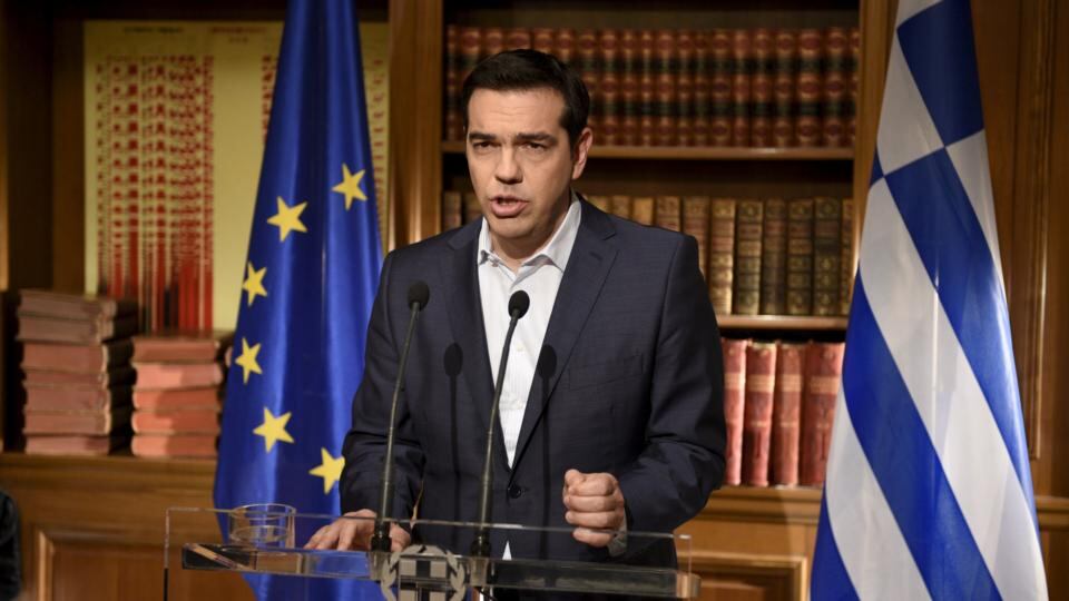 Greek prime minister Alexis Tsipras addresses the nation on Wednesday in this handout photo released by his office in Athens. Photograph: Reuters
