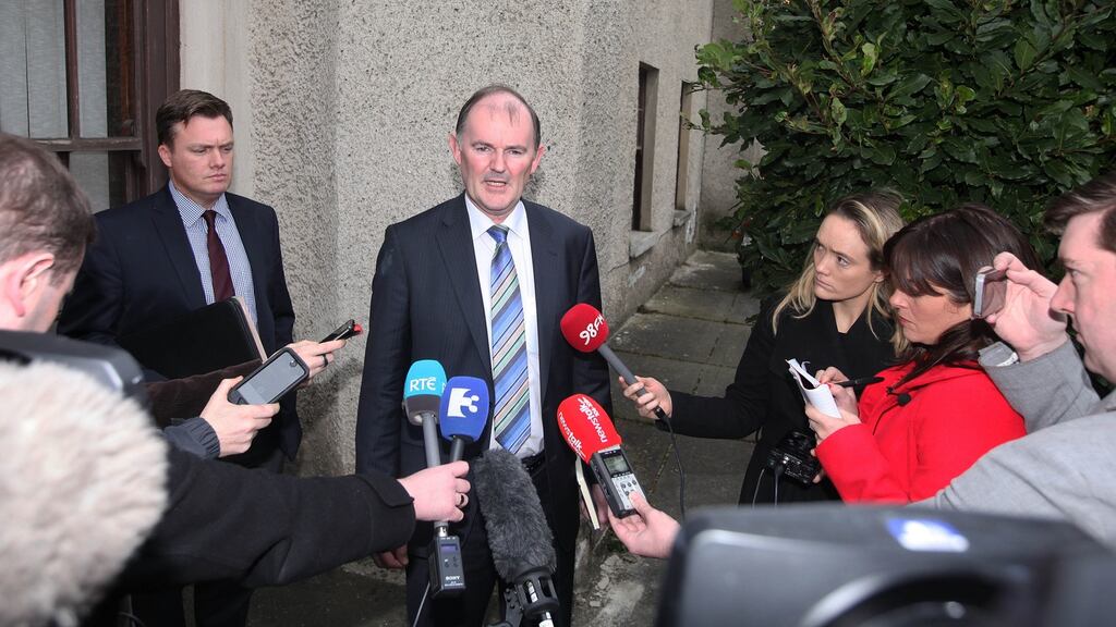 Det Peter O’Boyle briefing media at Kevin Street Garda station yesterday. Photograph: Stephen Collins/Collins Photos