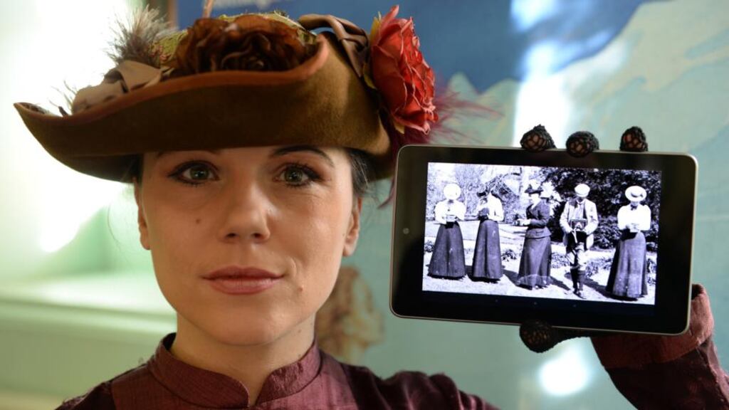Mirjana Rendulic from Croatia with a tablet displaying an image from the archive. Photograph: Frank Miller