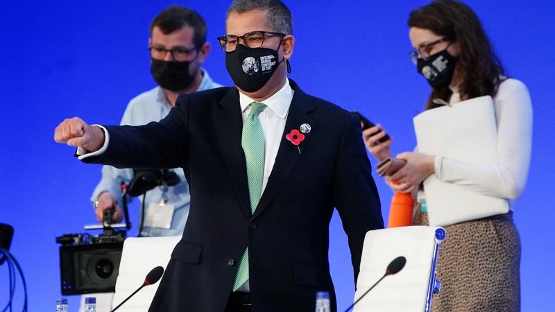 President of the Cop26 climate summit, Alok Sharma, ahead of an informal stock taking plenary session on Saturday. Photograph: Jane Barlow/PA