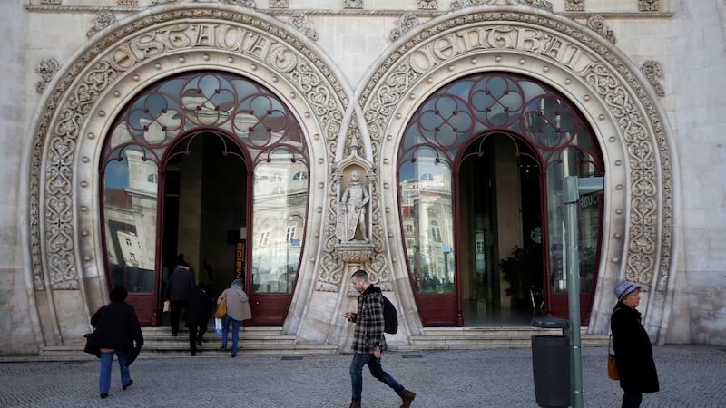 Dom Sebastiao statue (centre) at Rossio station in downtown Lisbon, Portugal in March. Photograph: Rafael Marchante/Reuters