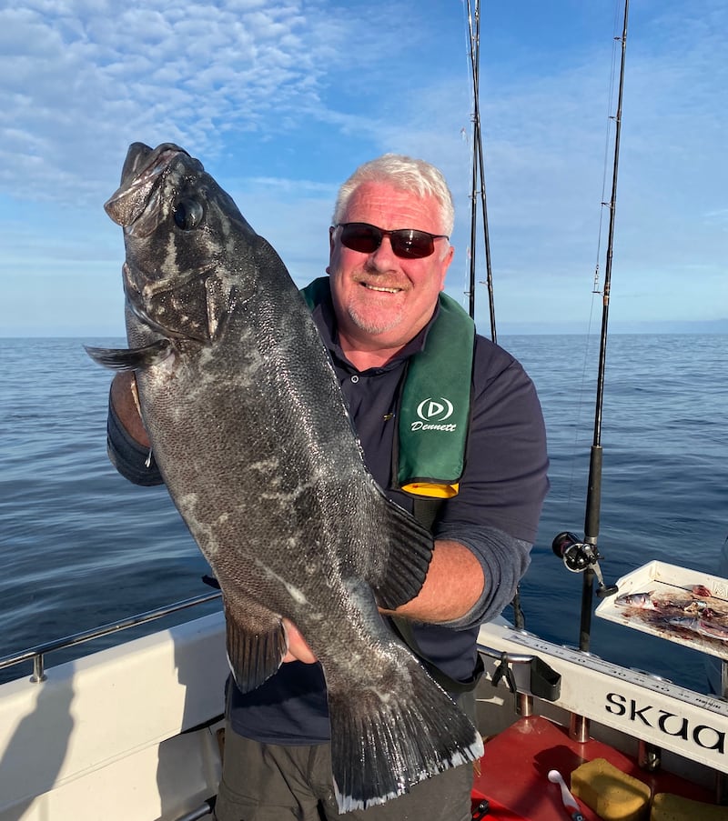 Jim Clohessy with the new Irish record stone basse of 6.07kg (13.38lb), which he caught fishing out of Cork Harbour at Paddy's Point