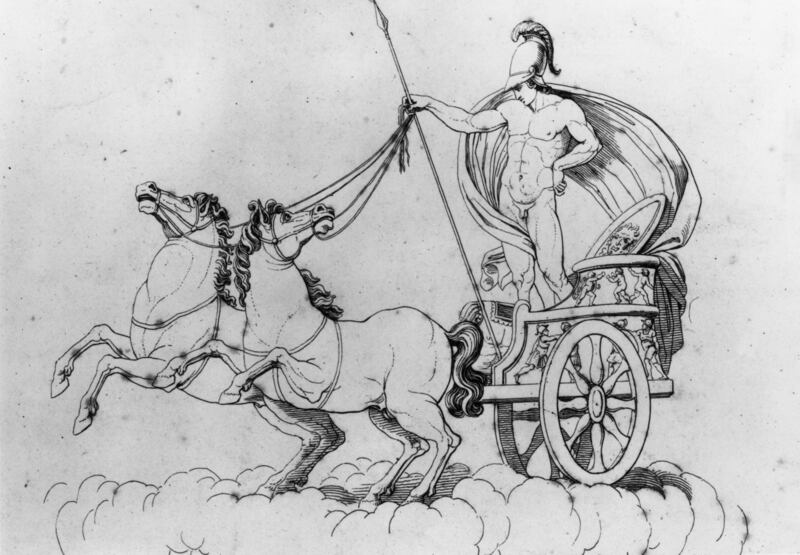 circa 1800: Mars, the Roman god of war, riding his chariot. Photograph: Hulton Archive/Getty
