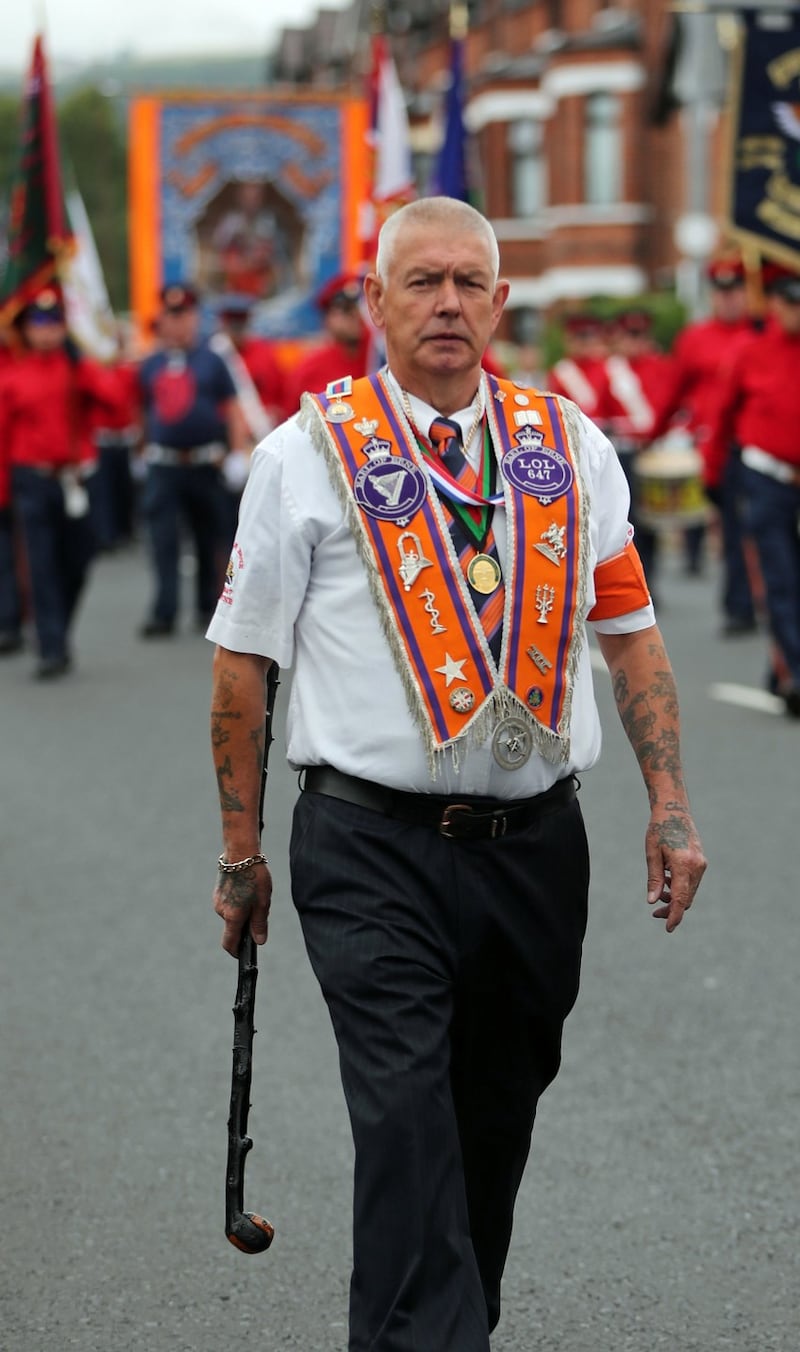 An Orange Order parade in the Ardoyne area of Belfast. Photograph: Niall Carson/PA Wire