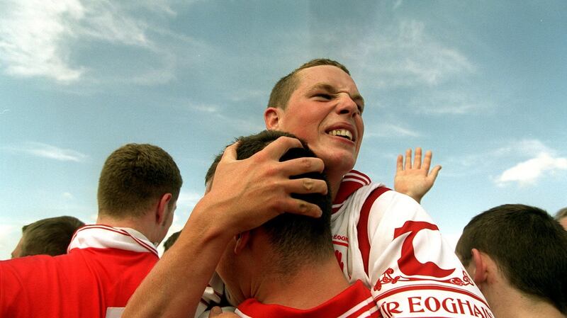 Tyrone celebrate the victory over Limerick in the 2000 All-Ireland under-21 final. Photograph: Lorraine O’Sullivan/Inpho