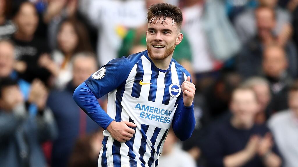 Aaron Connolly celebrates scoring a goal against Tottenham Hotspur  back in October. Photograph: Bryn Lennon/Getty Images