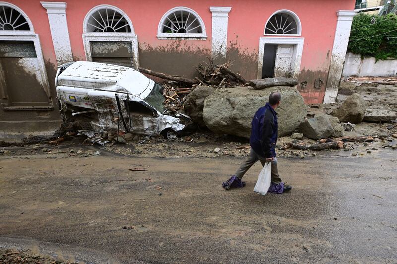 Electricity has been cut off and about 30 families have been stranded in their homes in the hamlet of Lacco Ameno. Photograph: Ciro Fusco/Ansa/AFP via Getty Images