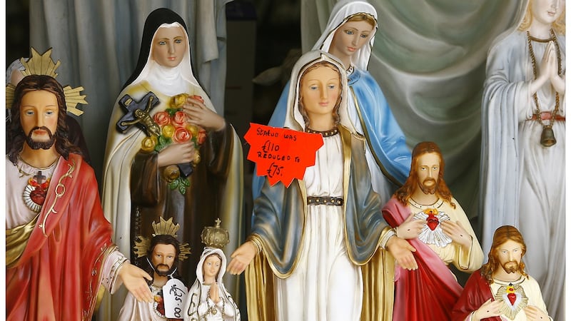 Religious memoribilia on sale in Knock. Religious figures have changed little in 100 years. After the apparition in 1879, a ‘devotional revolution’ saw the mass importation of rosary beads and statues. Photograph: Alan Betson