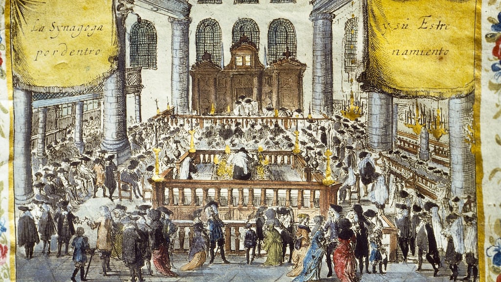 Seventeenth- or 18th-century manuscript drawing of interior of the Portuguese Sephardic Synagogue in Amsterdam. Photograph: Nathan Benn/Corbis via Getty Images