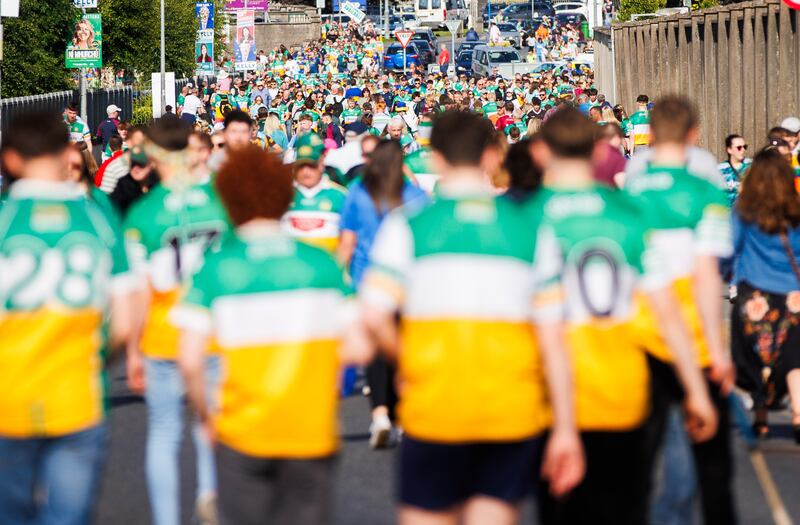 A view of the Offaly fans outside Nowlan Park on Saturday. Photograph: Tom Maher/Inpho