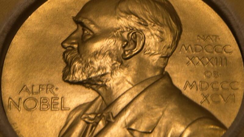 The Nobel Prize medal awarded James Watson for the discover of the double-helix structure of DNA