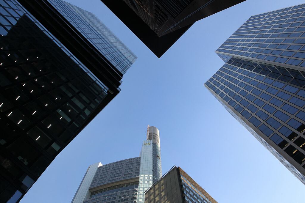 The banking district of Frankfurt in Germany: the pan-European Stoxx 600 closed 0.3 per cent higher on Wednesday. Photograph: Daniel Roland/AFP