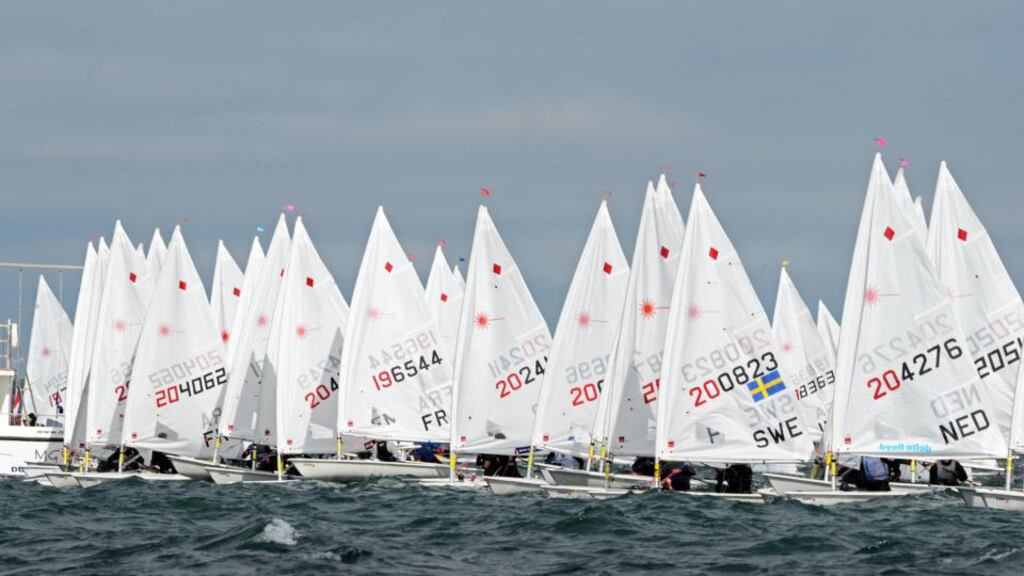 Competitors jockey for position at the start of the Laser European and World Sailing Championships at Dún Laoghaire during the summer. Such international events are no barometer of the national scene. Eric Luke/ The Irish Times