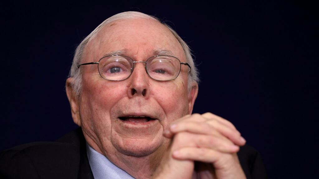 Charlie Munger addressing the Daily Journal annual meeting: “I’m about to die and you aren’t. You don’t want to trade your position for mine.” Photograph: Reuters