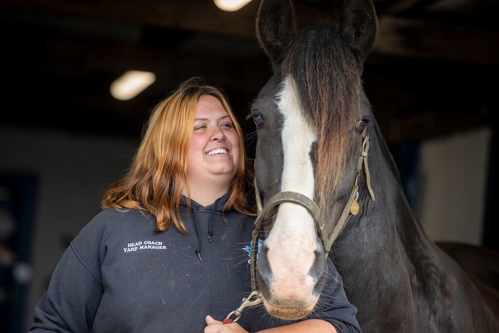 Georgia Lillis with Arthur at the Royal Stables in north Co Dublin, where children take part in equine therapy. Photograph: Tom Honan