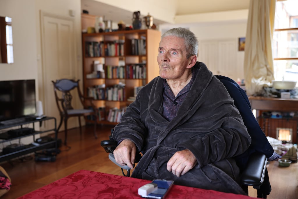 Don Buckley at home in Dublin. 'I can do a lot of the manoeuvring but because they won’t let me get out of bed my muscles are gone.' Photograph: Dara Mac Dónaill