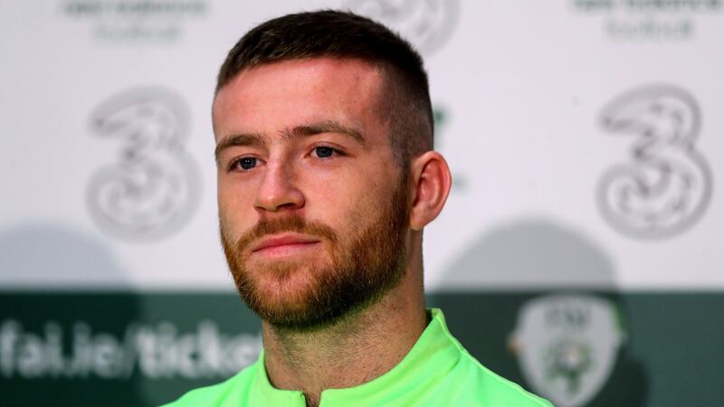 Jack Byrne at the Republic of Ireland press conference at the FAI National Training Centre in Dublin on Wednesday. Photograph: Ryan Byrne/Inpho