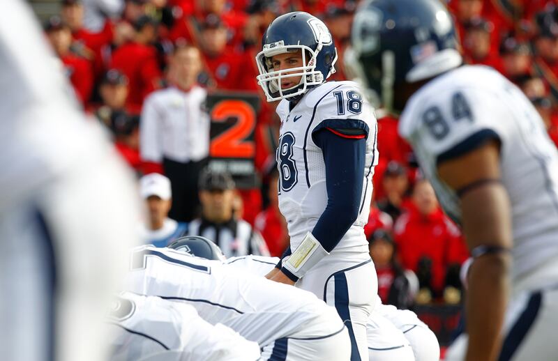 Johnny McEntee of the Connecticut Huskies looks on before the start of a play against the Cincinnati Bearcats in 2011 at Nippert Stadium in Cincinnati, Ohio. Photograph: Tyler Barrick/Getty Images
