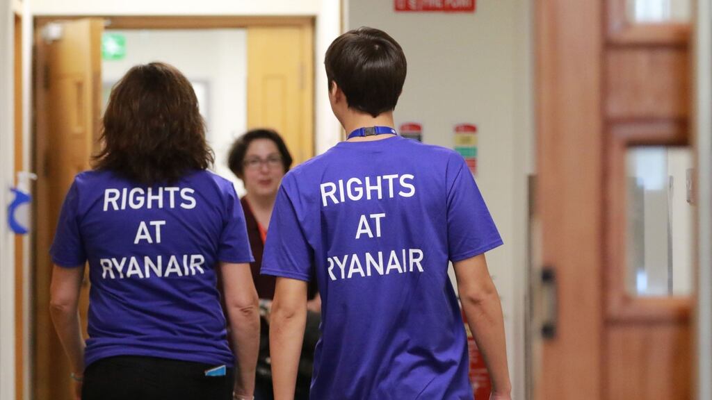 Ryanair cabin crew from across Europe and North Africa come together in Dublin to voice their grievances and formulate a charter of demands. Photograph: Nick Bradshaw