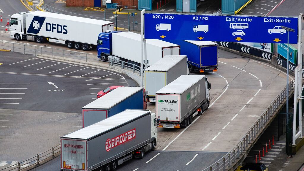 Freight lorries queue at the Port of Dover on March 20th as EU leaders agreed to restrict most travel into the continent. Photograph: Luke MacGregor/Bloomberg