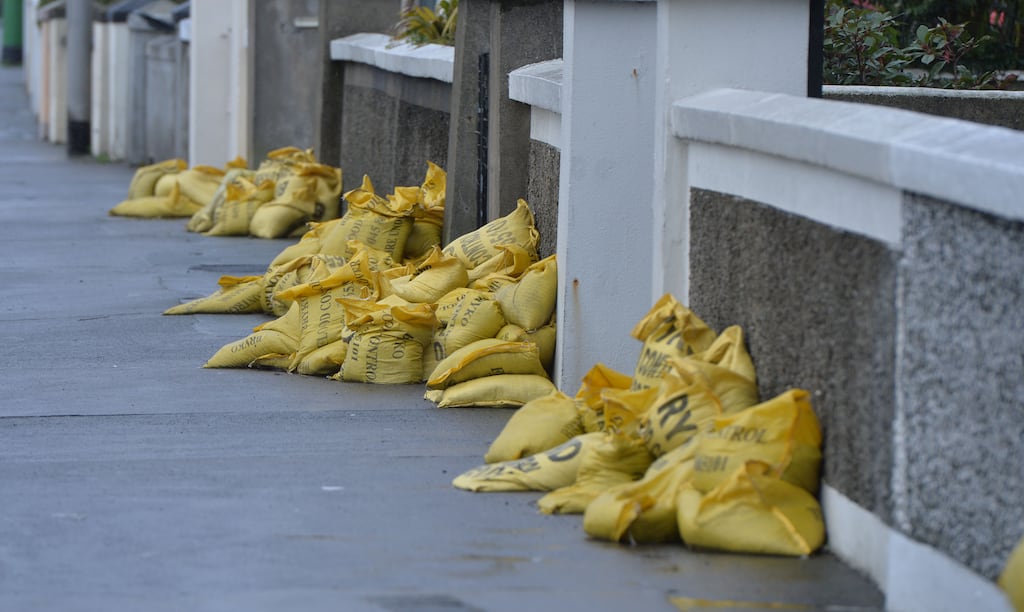 Flood barrier measures in place in Clontarf, Dublin. Photograph: Alan Betson