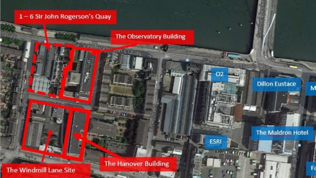 The 0.75 acre site, which fronts onto the river and adjoins Hibernia’s recently acquired Observatory Building, has existing planning permission for 102,000 sq. ft. net lettable of offices, c. 5,000 sq. ft. of retail space, three residential units and 34 parking spaces.