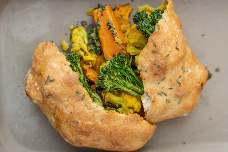 Salt-baked turmeric-glazed vegetables. Photograph: Harry Weir Photography