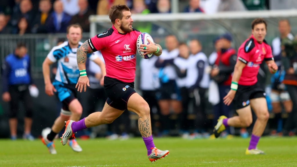 Viktor Gresev scored two of Krasny Yar’s five tries in the Challenge Cup win over Stade Francais in Krasnoyarsk. Photograph: Inpho